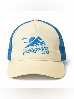 Patagonia 1973 Trucker Snapback Meshback Hat Cap Yellow Blue Hiking Mountains